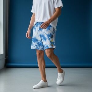 RIPNDIP Tie Dye Rainbow Logo‎ Sweat Shorts Men's Size M Blue White